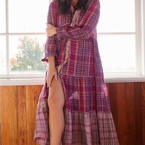 Anthropologie Plaid Tiered Maxi Shirt Dress